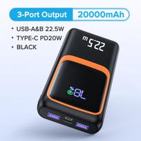 QOOVI 22.5W Power Bank 10000mah/20000mAh išorinis didelės talpos PD greito įkrovimo nešiojamas įkroviklis Powerbank, skirtas Samsung iPhone Xiaomi 20000mah juoda