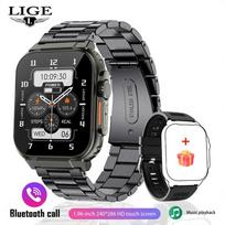 LIGE įrašymo funkcija SIRI ciferblato išmanusis laikrodis 600 MAH didelis akumuliatorius TWS Music 100+ Sports Watch True Blood Oxygen Smart Watch Men steel belt juoda