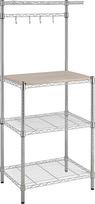 "Amazon Basics" 3 virtuvės lentynų kepyklos stovas su mediniu stalu "Chrome Wood 24" Chrome Beige