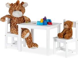 "Relaxdays" vaikiškų baldų komplektas, tapybos stalas su 2 kėdėmis, modernus, vaikų kambarys, patalpa, sėdima vieta vaikams, pagamintas iš MDF, baltos spalvos, 100 % medienos plaušų plokštės, 1 vnt.