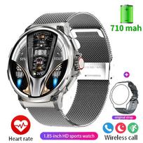 2024 m. naujas GPS takelio išmanusis laikrodis vyriškas 1,85 colio Ultra HD AMOLED ekranas 710 Mah Baterija Bluetooth skambučių išmanieji laikrodžiai Silicone + mesh steel sidabras