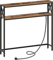 MAHANCRIS 100 cm dviejų pakopų konsolinis staliukas, šoninis staliukas, su 2 kištukiniais lizdais ir 2 USB, siauras prieškambario staliukas, prieškambario staliukas, sofos staliukas prieškambaryje, svetainėje, miegamajame, vintažinė ruda ACTHR115UE01