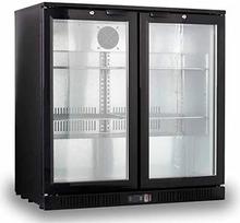 METRO Professional GBC1002 Gėrimų šaldytuvas su 2 stiklinėmis durelėmis, butelių šaldytuvas su 6 lentynomis, D energinė klasė, 160 W, temperatūros diapazonas: nuo 0 iki +10 °C, 200 l, juodos spalvos
