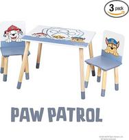 roba "Paw Patrol" vaikiškų sėdmaišių rinkinys, 2 vaikiškos kėdutės ir 1 stalas vaikams, sėdmaišių rinkinys su animaciniais šunimis, medinis, baltas, nuo 18 mėn.