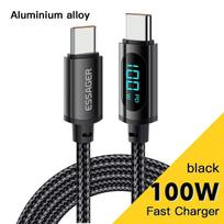 Essager PD 100W USB tipo C laidas prie USB C 7A greito įkrovimo įkroviklio laidas, skirtas OPPO Realme Huawei Poco Samsung duomenų rodymo kabeliui 1m PD100W C-C juoda