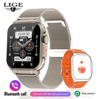 LIGE įrašymo funkcija SIRI ciferblato išmanusis laikrodis 600 MAH didelis akumuliatorius TWS Music 100+ Sports Watch True Blood Oxygen Smart Watch Men Mesh belt auksas