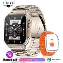 LIGE įrašymo funkcija SIRI ciferblato išmanusis laikrodis 600 MAH didelis akumuliatorius TWS Music 100+ Sports Watch True Blood Oxygen Smart Watch Men steel belt auksas