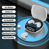 „Invisible Sleep“ belaidės ausinės su įkrovimo dėklu „Bluetooth 5.3“ paslėptos ausinės, lengvos, vandeniui atsparios triukšmą slopinančios sportinės stereofoninės muzikos ausinės balta