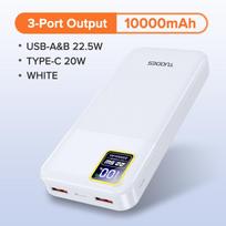 Tuodes Power Bank 20000mAh PD20W išorinė didelė baterija 22,5W greito įkrovimo nešiojamas įkroviklis skirtas iPhone Samsung Xiaomi 10000mAh balta