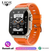 LIGE įrašymo funkcija SIRI ciferblato išmanusis laikrodis 600 MAH didelis akumuliatorius TWS Music 100+ Sports Watch True Blood Oxygen Smart Watch Men silicone strap auksas/oranžinė