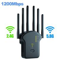 5G 1200Mbps belaidis WiFi kartotuvas WiFi signalo kartotuvas 2,4G 5,8G dviejų juostų Wi-Fi plėtiklis 6 antenos tinklo stiprintuvas WPS maršrutizatorius 2024 Naujas 1200Mbps/EU Plug juoda
