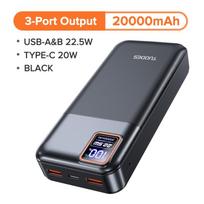 Tuodes Power Bank 20000mAh PD20W išorinė didelė baterija 22,5W greito įkrovimo nešiojamas įkroviklis skirtas iPhone Samsung Xiaomi 20000mAh juoda