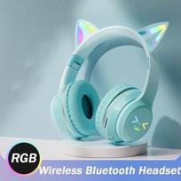 2024 m. naujos mielos katės RGB spalvotos lemputės belaidės ausinės „Bluetooth 5.1“ stereofoninės muzikos žaidimų ausinės mergaitėms, dovanų ausinės su mikrofonu žalia
