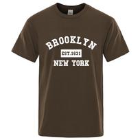 Brooklyn Rytų. 1631 Niujorko užrašo marškinėliai vyrams, kasdieniai laisvi marškinėliai vasarai, medvilniniai viršūnės, madingi kvėpuojantys marškinėliai, drabužiai S ruda