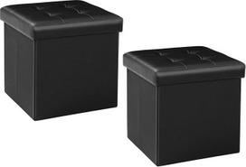 "Bonlife Footstool Chest Storage Box" su dangčiu "Pouf Stool Box" sulankstoma taburetė su laikymo vietos lovos organizatoriumi (juoda-1)