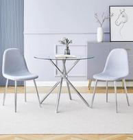 "Hallowood Furniture Cullompton" mažas stiklinis valgomojo stalo ir kėdžių komplektas, 2 apvalūs valgomojo stalai (90 cm) ir pilkos spalvos medžiaginės kėdės, virtuvės stalas ir kėdės, valgomojo komplektai namams ir kavinėms