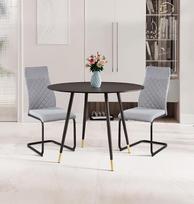 "Hallowood Furniture Finley F-T101B-CHA05-GRY2" mažas apvalus valgomojo stalas ir kėdės, juodas virtuvės stalas ir šviesiai pilkos spalvos kėdės, valgomojo komplektas namams, biurui ir kavinei