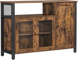 "Vasagle Sideboard" virtuvės spintelė su 3 durelėmis, skirta svetainei, virtuvei, valgomajam 110 x 33 x 75 cm. / 43,3 x 12,9 x 29,5 cm. Pramoninio stiliaus Vintage rudos / juodos spalvos LSC096B01