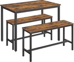 "Vasagle" valgomojo stalas Virtuvės stalo komplektas 110 x 70 x 75 cm su 2 suolais 97 x 30 x 50 cm Metalinis rėmas Virtuvė Svetainė Valgomasis Pramoninis dizainas Senovinė ruda juoda KDT070B01