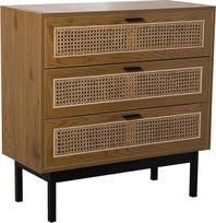 DRW komoda su 3 stalčiais, pagaminta iš natūralios ir juodos spalvos MDF, gluosnio ir metalo, 80 x 35 x 80 cm, medinė, standartinė