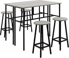 HOMCOM 6 dalių valgomojo rinkinys 2 Bistro stalas su 4 kėdėmis Kėdės taburetės Baro stalo komplektas Valgomojo komplektas Pramoninio dizaino baro kėdžių rinkinys svetainei Valgomasis kambarys Medžio drožlių plienas Pilka + juoda