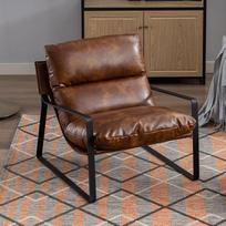 "chairus" poilsio kėdė, minkšta svetainės kėdė, pagaminta iš PU odos, modernus "Wing Chair" krėslas, miegamasis, kėdė su porankiais (ruda)