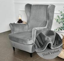 "Highdi" 2 dalių "Wing Chair" užvalkalas, fotelio užvalkalas, "Wing Chair", madingas, paprastas aksomo apsauginis užvalkalas, fotelio užvalkalas, Beachmon, "Tiger Chair" užvalkalas su porankiu, aukšta atrama (pilka)
