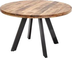 "Invicta Interior" kietas valgomojo stalas "Iron Craft" 120 cm apvalus natūralaus mango medžio stalas Bistro stalas Virtuvės stalas Medinis stalas