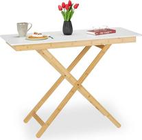 "Relaxdays" sulankstomas reguliuojamo aukščio stalas, bambukas ir MDF, HBT 70 x 105 x 50 cm, valgomojo stalas virtuvėje, svetainėje, balkone, natūralus/baltas
