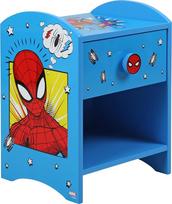 "Spider-Man" naktinis staliukas, tvirta medžio kompozito konstrukcija su 2 pakopų konstrukcija, skirta didelei laikymo erdvei, nedidelis šoninis staliukas su stalčiumi ir laikymo skyriumi vaikų darželiui