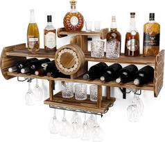 "Yorbay Wine Rack Palette", deginto medžio 4 lygių, butelių laikiklis, sieninis vyno butelių laikiklis, sieninis baras vyno taurėms, viskio taurėms, butelių laikiklis namų baras, derlius, lėktuvas, dovana