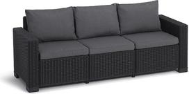 Allibert by Keter Gartenlounge Sofa California 3-Sitzer, grafito/šaltai pilka, inkl. Sitz- und Rückenkissen, Kunststoff, runde Rattanoptik, 199 x 68 x 72 cm