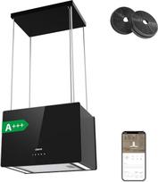 CIARRA CBCB4850 A+++ Salos gartraukis Recirkuliacinis gartraukis Salos laisvai kabantis 48 cm 700 m³/h su išmaniąja "Wi-Fi" programėle 4 lygių stiprintuvas Stiklinis salos gartraukis CBCF003 Aktyvuotos anglies filtras Juodas