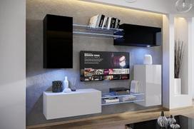 Furnitech Svetainės sieninė spinta | Moderni pakabinama svetainės sieninė spinta | Svetainės sieninė spinta su lentynomis ir TV spinta | Svetainės baldai be LED (AN57N-21BW-HG3-1B)