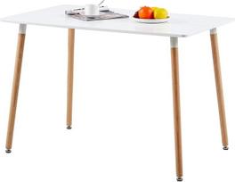 H.J WeDoo Stačiakampio formos valgomojo stalas Virtuvės stalas Buko medienos 4 kėdės Valgomojo stalas su medine koja MDF balta 110 x 70 x 75 cm (tik stalas)