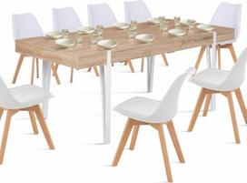 IDMarket - Austrija Išplečiamas valgomojo stalas 6-10 žmonių Medinis adatinis pagrindas baltas 160-200 cm
