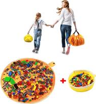 Vaikų žaidimų antklodė Tidy Bag for Lego - maišelis žaislų saugojimo kilimas krepšys Drawstring su dangteliu kaip kelionių krepšys kaip dovana 2 dalys = 1 oranžinis didelis + 1 geltonas mini