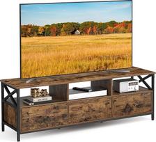 VASAGLE LTV301B01 televizoriaus spintelė, skirta televizoriams iki 65 colių, 147 cm ilgio, televizoriaus stovas su 3 stalčiais, 3 atviri skyriai, 40 x 147 x 50 cm, svetainė, plieninis rėmas, senovinė ruda/juoda spalva