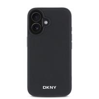 DKNY PU Leather Silver Metal Logo Magsafe Apple iPhone 16 Plus dėklas telefonui juodos spalvos