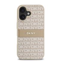 DKNY PU Leather Repeat Pattern Tonal Stripe Apple iPhone 16 Plus dėklas telefonui rožinės spalvos