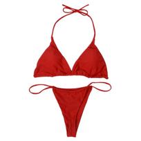 Moteriškas mikro kostiumas su bikini maudymosi kostiumėlis Seksualus vienspalvis maudymosi kostiumėlis, tvarsliava Push Up paplūdimio drabužiai L raudona