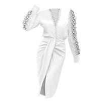 Bodycon Suknelė Elegent Beauty Moteriška Suknelė V kaklo korsetinė Suknelė Laisva apvyniojama vakarėliui Mini tuščiaviduriai nėriniai XL juoda