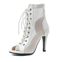 Aukštakulniai tuščiaviduriai tinkliniai sandalai Vasaros mados tendencijos Patogūs batai „Stilettos“ „Jazz Dance“ moteriški didelio dydžio batai 34 balta