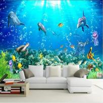 Vaikų kambarys Didelis 3D povandeninio pasaulio freskos Miegamojo svetainės sienos 3D tapetai 200 cm(W) x 140 cm(H)
