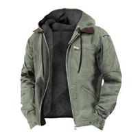 Men Sweatshirt Coat with Hooded Long Sleeve Multiple Pockets Zipper Placket Thickened Plush Lining Jacket XL žalia
