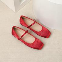 Mary Jane Shoes Fairy Shoes Flat Bottom Shallow Mouth Word With Temperament Single Shoes 35 raudona