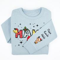 UNISEX pastelinis "Sully" džemperis "Kalėdinė mama" su vaikų vardais ant rankovės