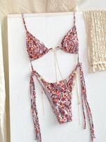 Sexy Triangle Chains Bikini Sets Micro Thongs Swimsuit Women Bathing Suit Biquini Bandage Beachwear Print Swimwear Thong Bikini S raudona