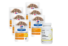 HILL'S PD Prescription Diet Feline c/d Multicare Chicken 6x85g paketėlis + LAB-V Šlapimo pH kontrolė - parama šunims ir katėms, sergantiems struvito akmenlige 45 kapsulės