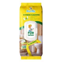 Drėgnos servetėlės tualeto paviršiams PURFIX Toilet 4in1, suyrančios vandenyje, 60 vnt.